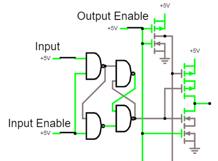 Latch showing reduction of components compared to the clocked circuit