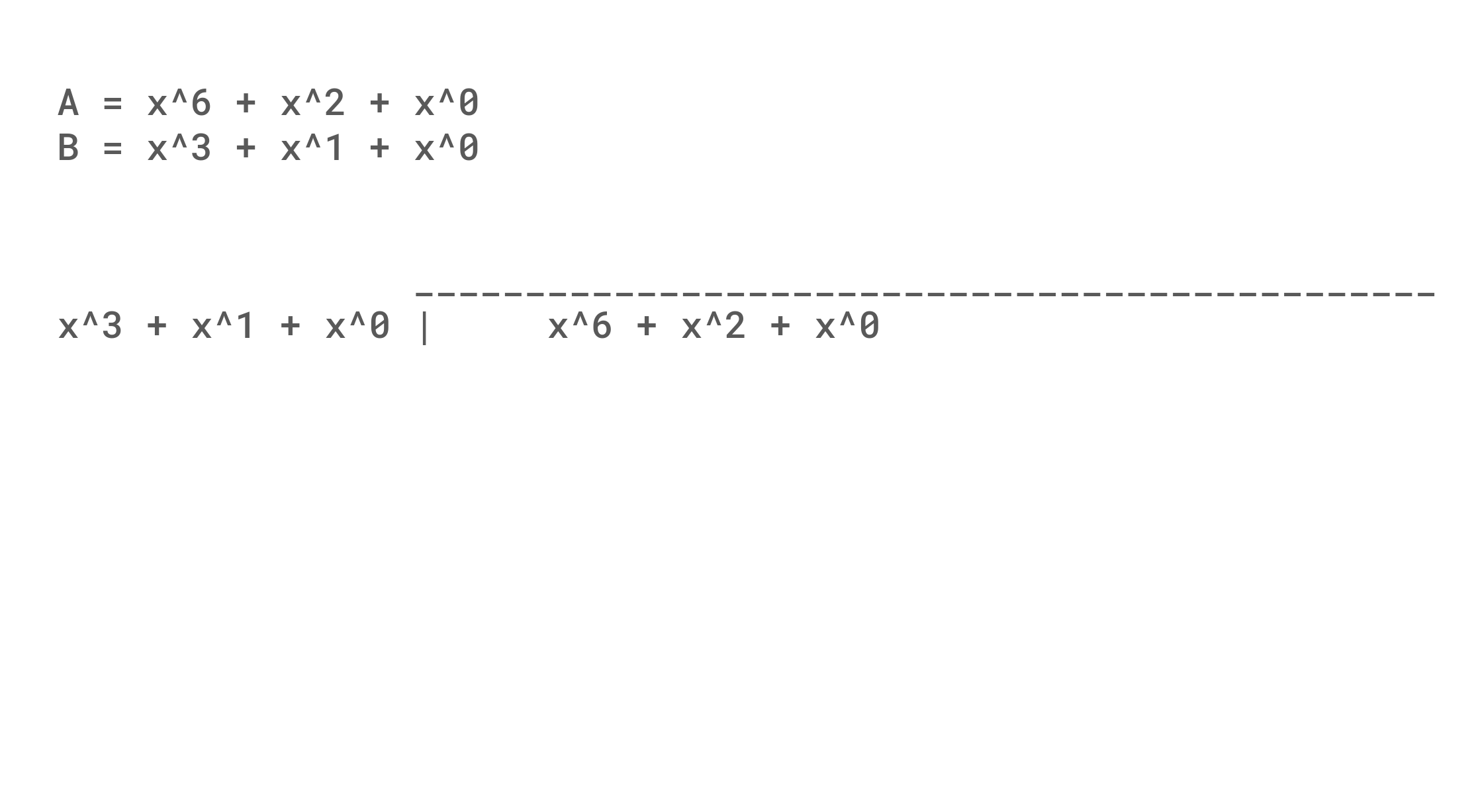 Dividing 0b1000101 by 0b1011 in GF(2) step 0