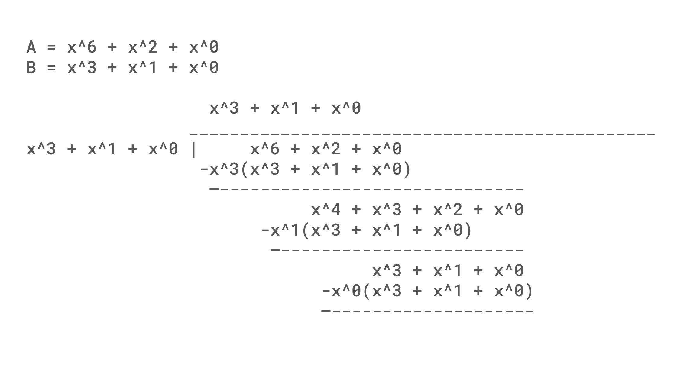 Dividing 0b1000101 by 0b1011 in GF(2) step 3